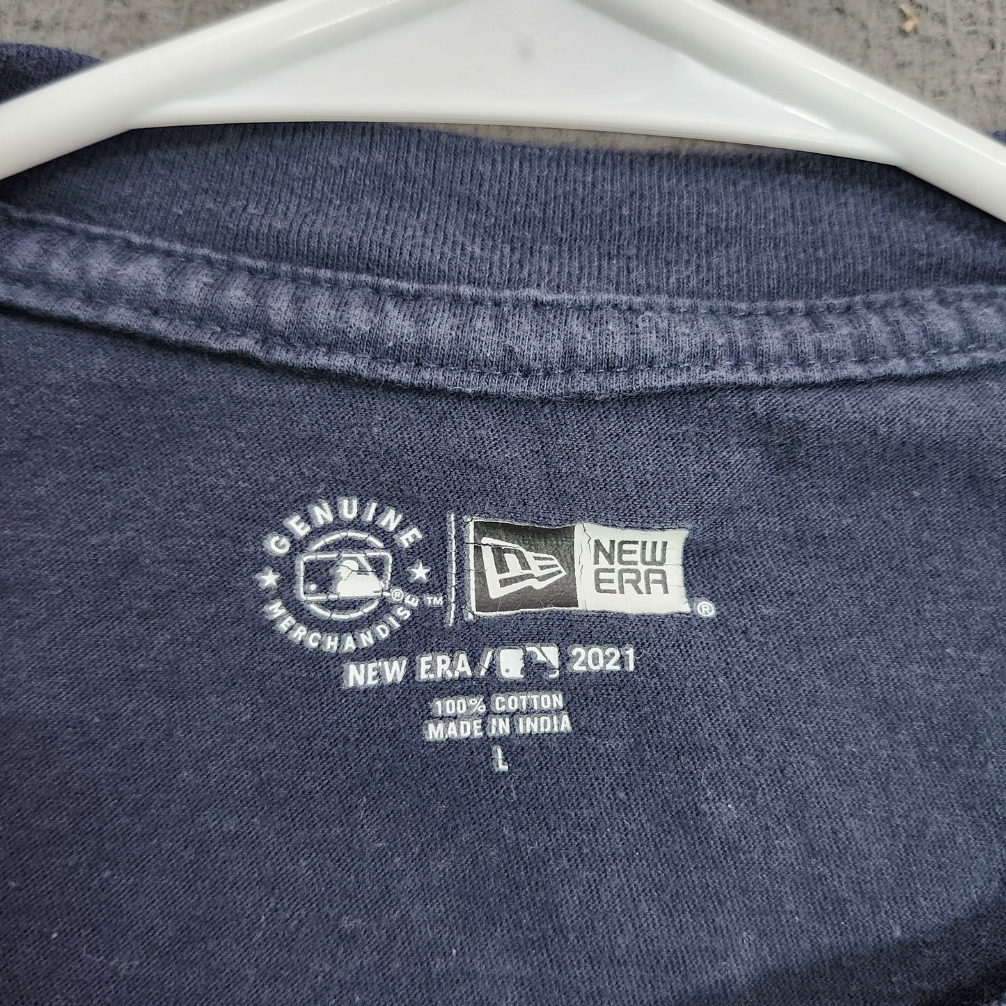 New York Yankees Shirt Mens L Blue MLB Baseball New Era 27X World Series Tee