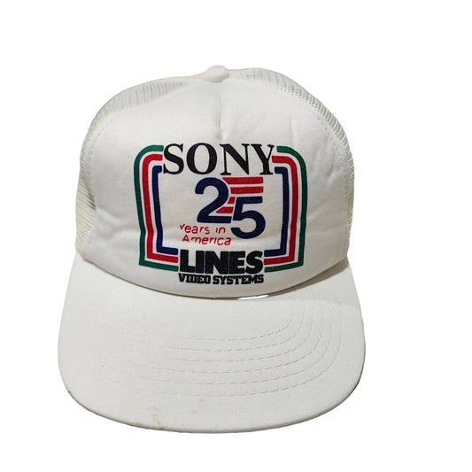Vintage Sony Hat Cap Snap Back Mens One Size White Trucker 25 Years USA 80s