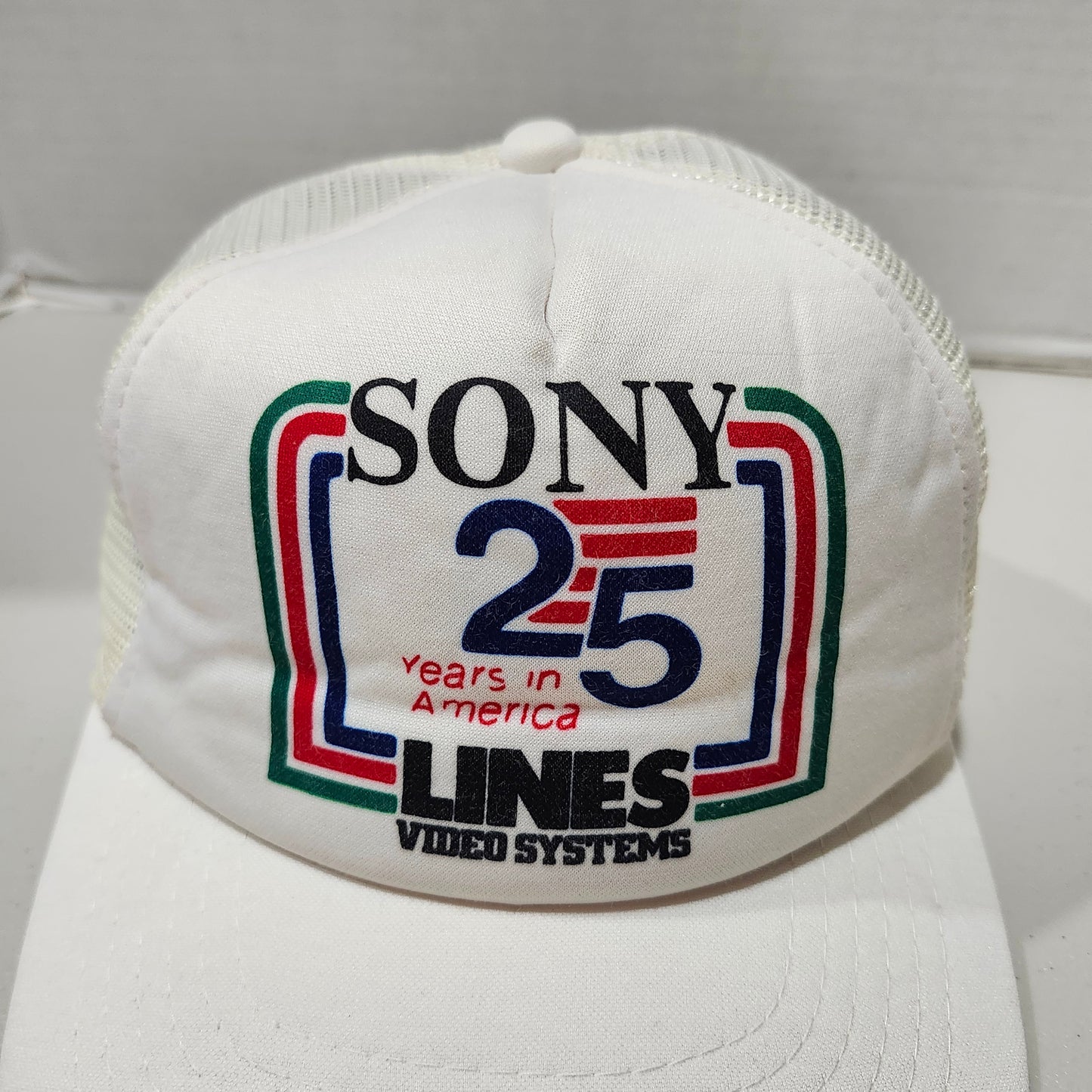 Vintage Sony Hat Cap Snap Back Mens One Size White Trucker 25 Years USA 80s