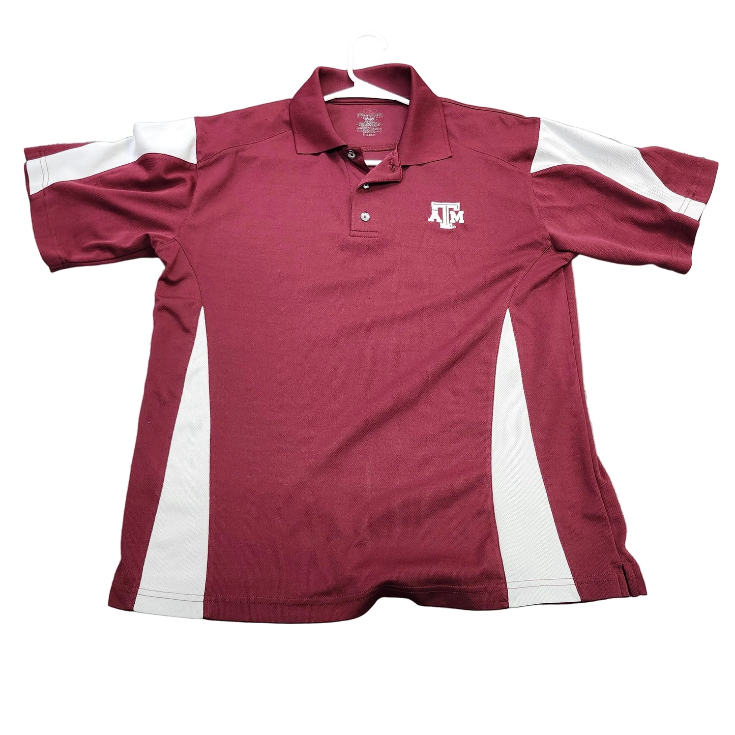 Texas A&M Aggies Polo Shirt Mens Medium Maroon White Performance Mesh