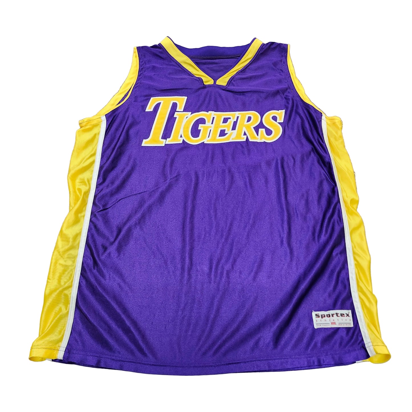 Tigers Basketball Jersey XXL Purple Yellow Made in USA Sportex Athletics