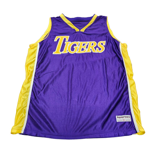Tigers Basketball Jersey XXL Purple Yellow Made in USA Sportex Athletics