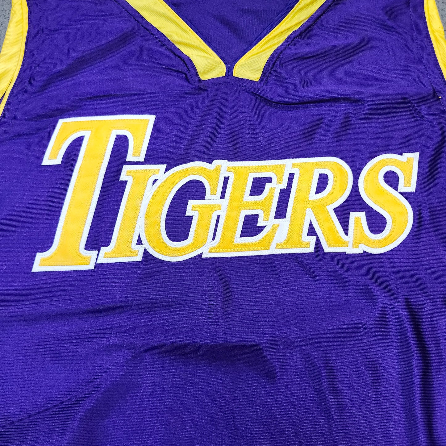 Tigers Basketball Jersey XXL Purple Yellow Made in USA Sportex Athletics