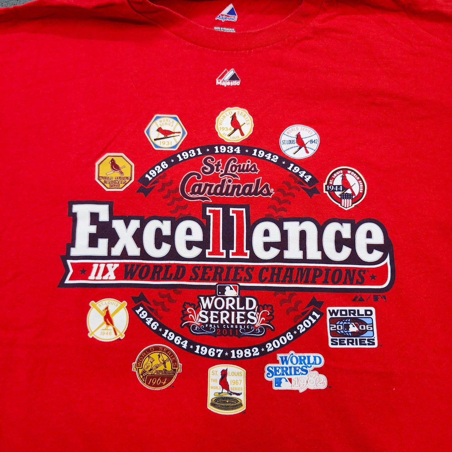 St Louis Cardinals Excellence 11X World Series Champions Red Shirt XL