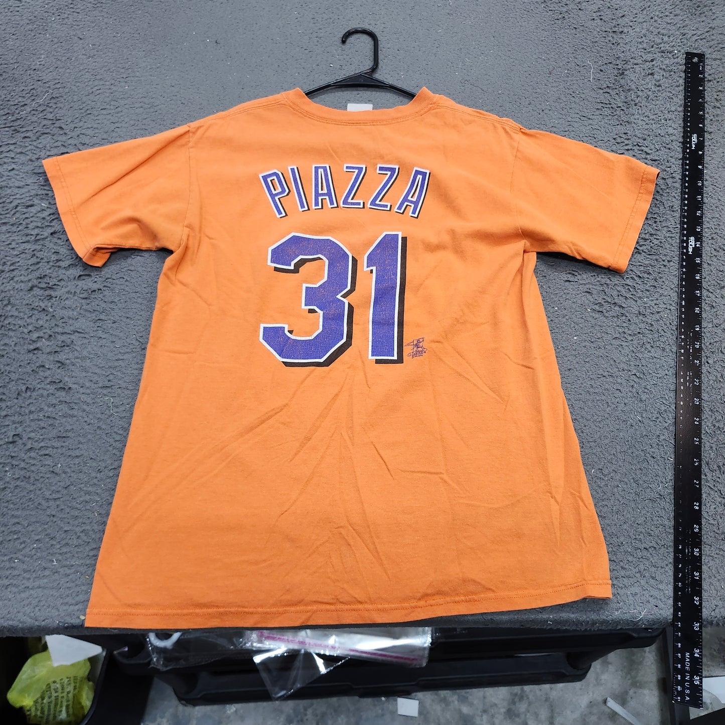Vintage New York Mets Shirt Mens M Orange MLB Baseball Mike Piazza 31 Graphic Tee