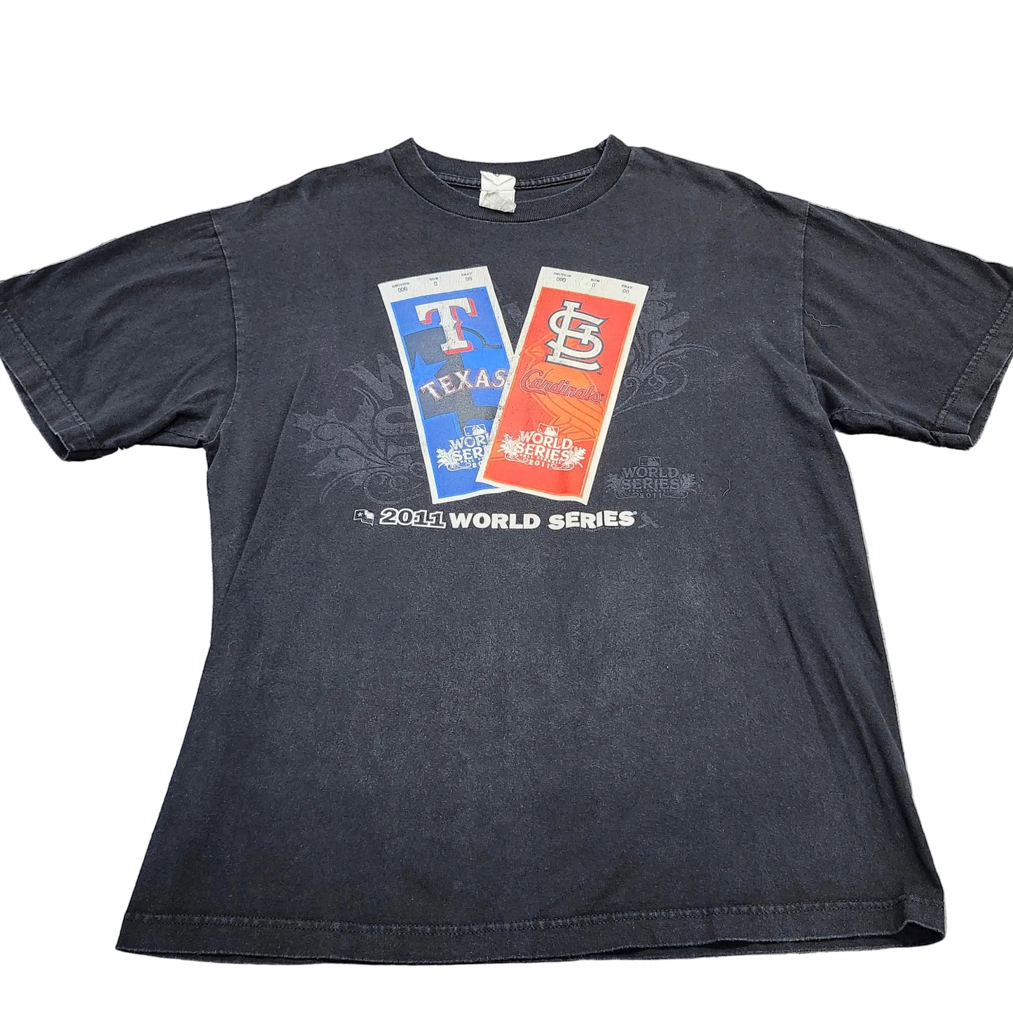 2011 World Series Texas Rangers vs St Louis Cardinals MLB Black T-Shirt Mens L