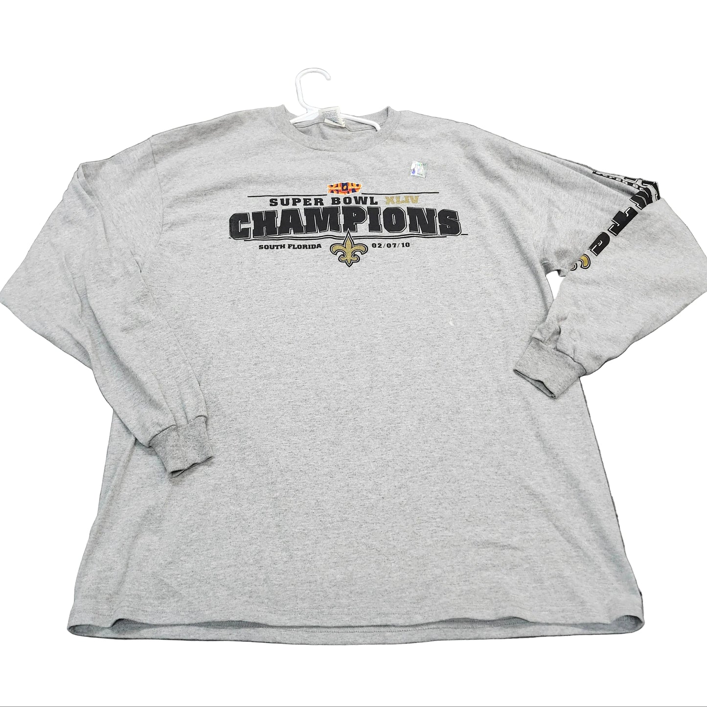 New Orleans Saints Super Bowl XLIV Champions Gray Long Sleeve Shirt Mens XL
