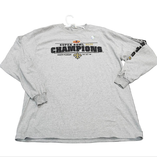 New Orleans Saints Super Bowl XLIV Champions Gray Long Sleeve Shirt Mens XL