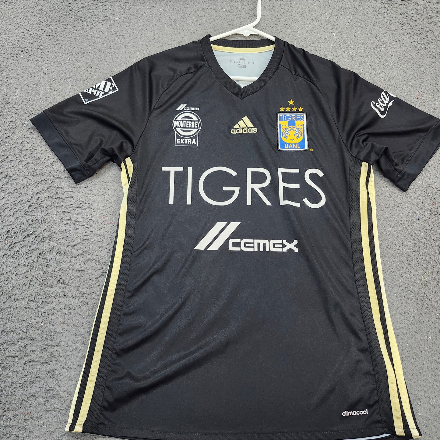 Tigres UANL Soccer Jersey Black Gold Climacool Cemex Adidas Mens Small S