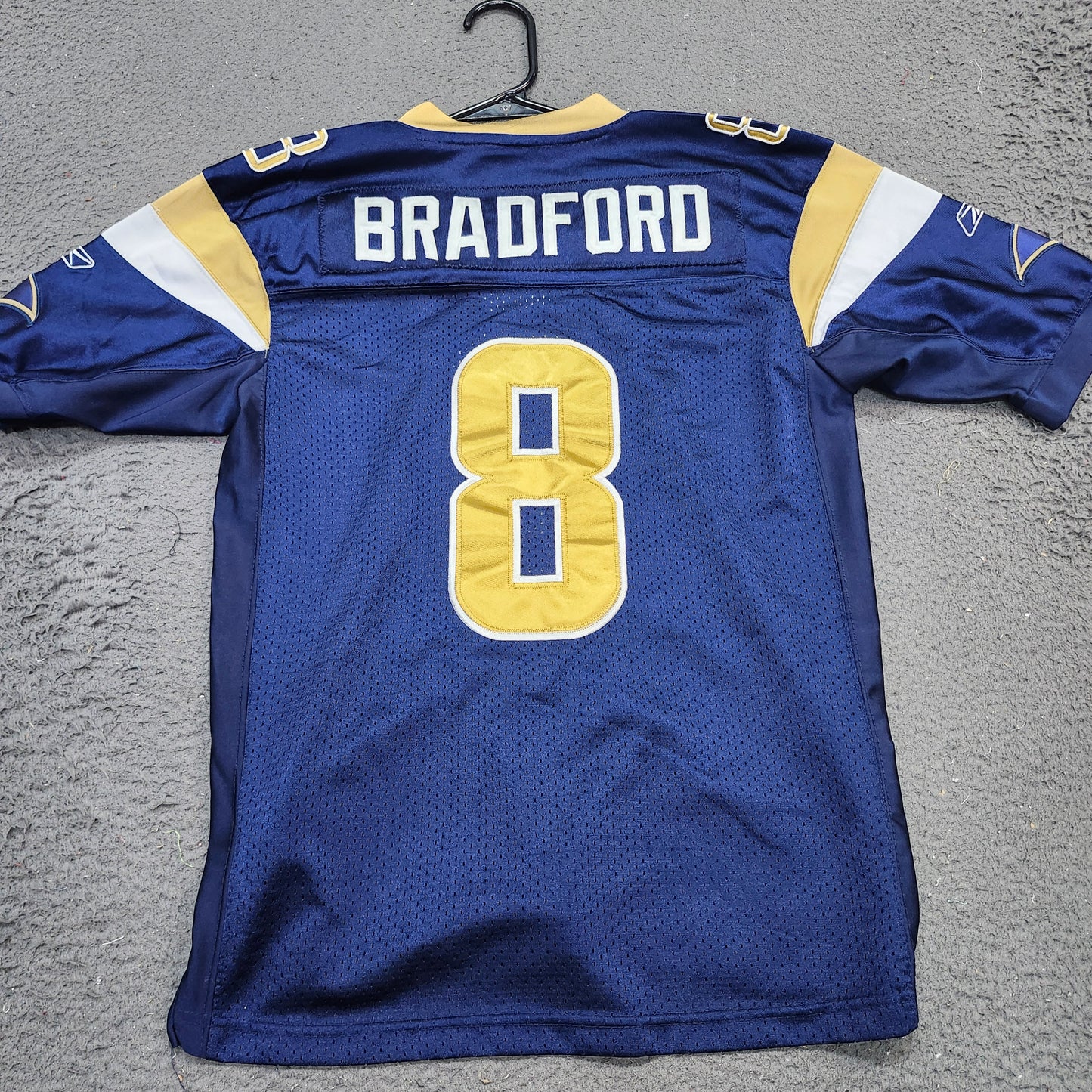 St. Louis Rams Sam Bradford 8 Jersey Youth XL Reebok NFL Blue Gold Football