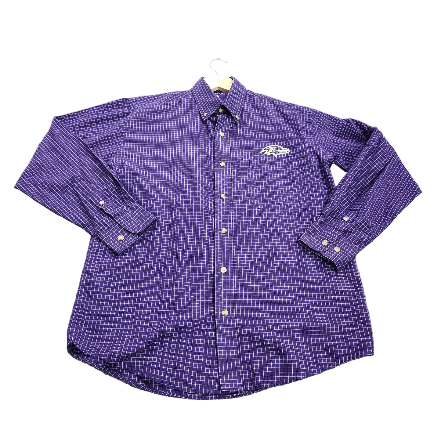 Antigua Baltimore Ravens Mens Small Purple Grid Button Down Shirt NFL Logo
