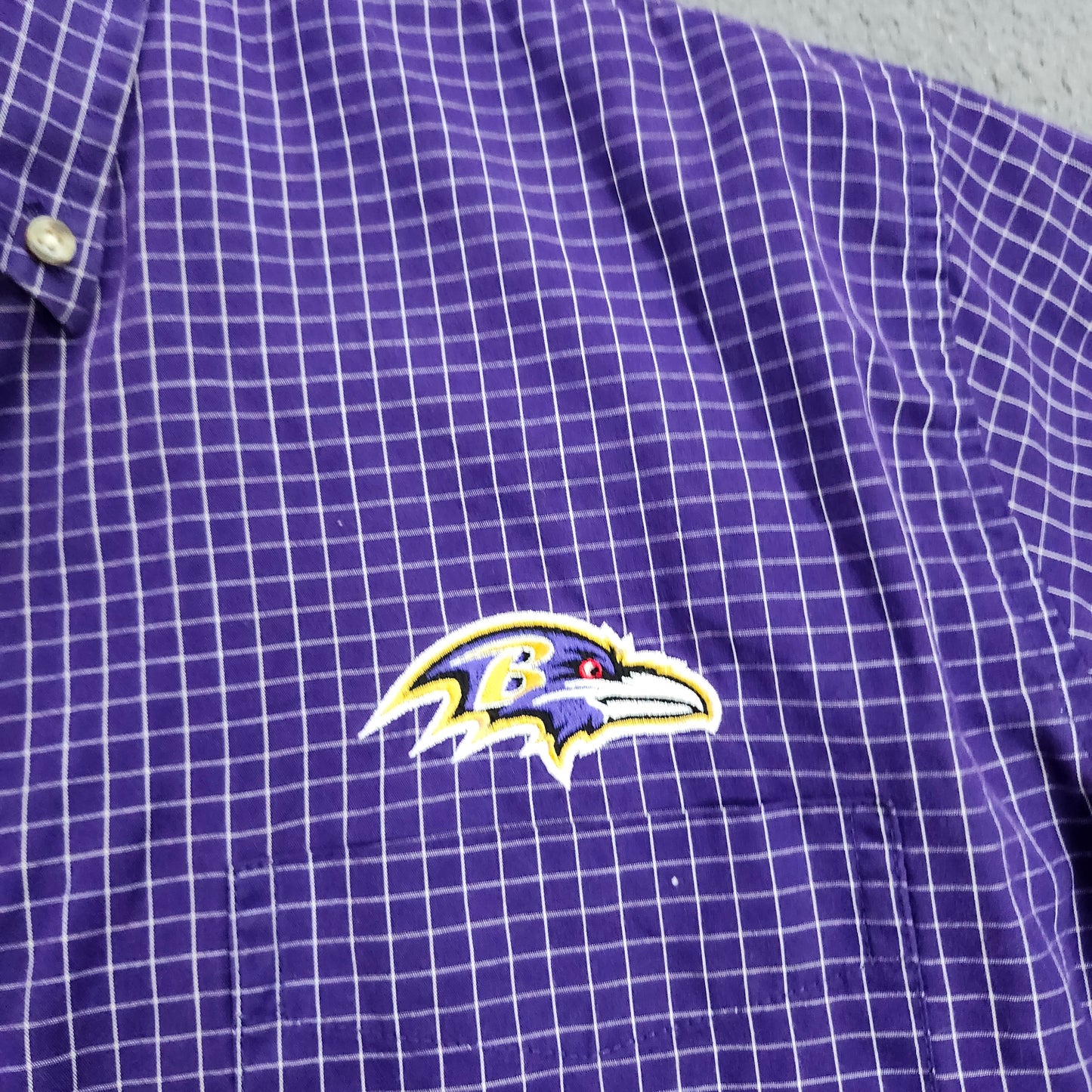 Antigua Baltimore Ravens Mens Small Purple Grid Button Down Shirt NFL Logo