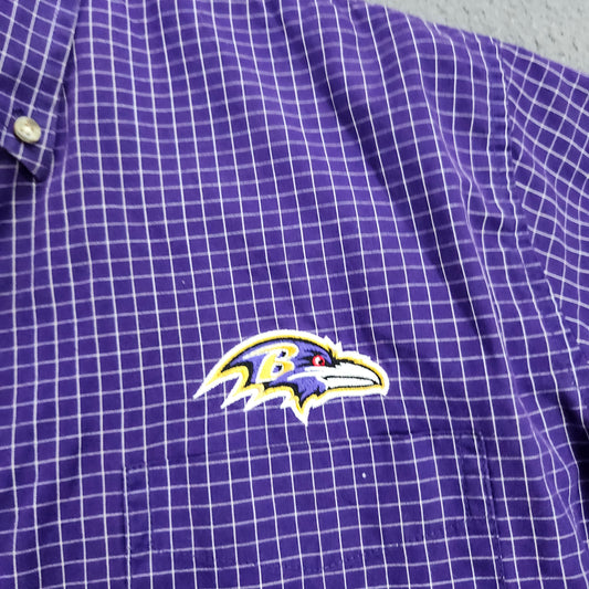 Antigua Baltimore Ravens Mens Small Purple Grid Button Down Shirt NFL Logo