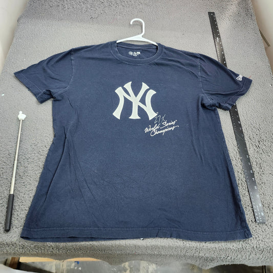 New York Yankees Shirt Mens L Blue MLB Baseball New Era 27X World Series Tee