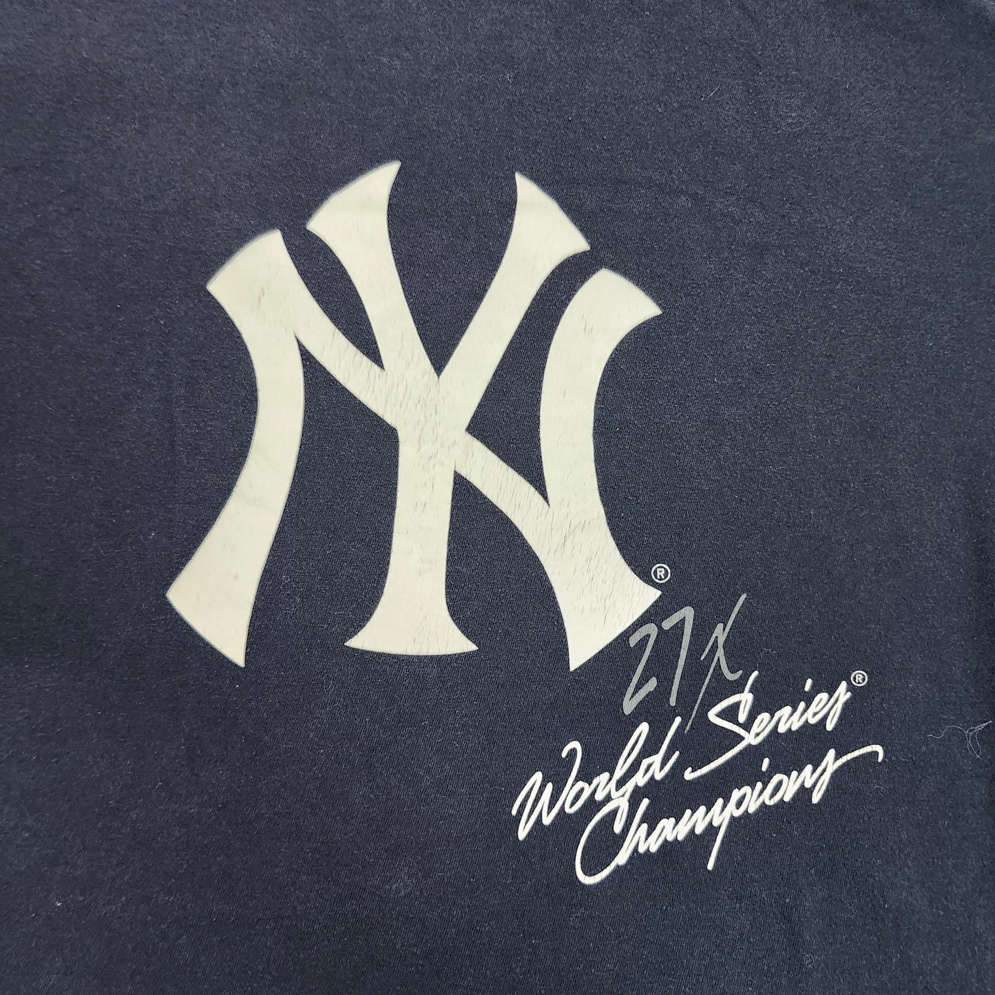 New York Yankees Shirt Mens L Blue MLB Baseball New Era 27X World Series Tee