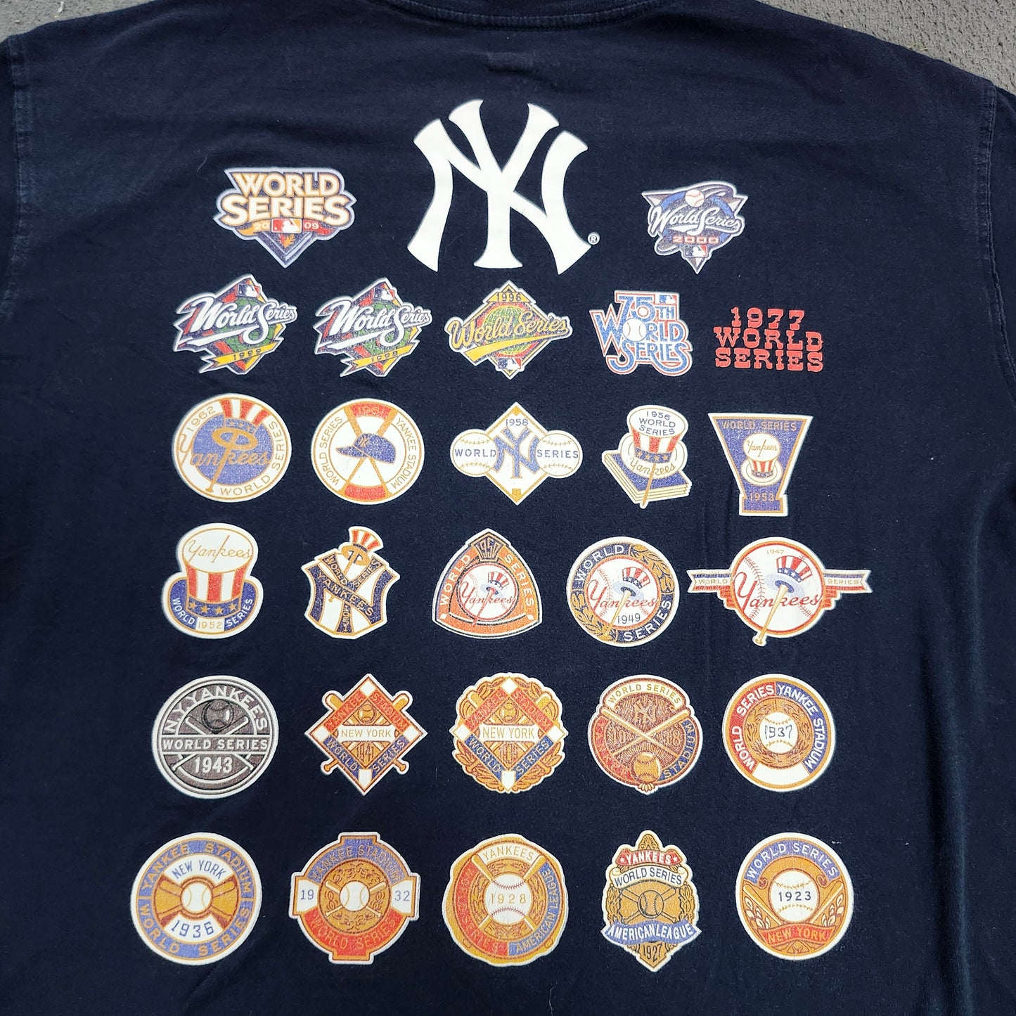 New York Yankees Shirt Mens L Blue MLB Baseball New Era 27X World Series Tee
