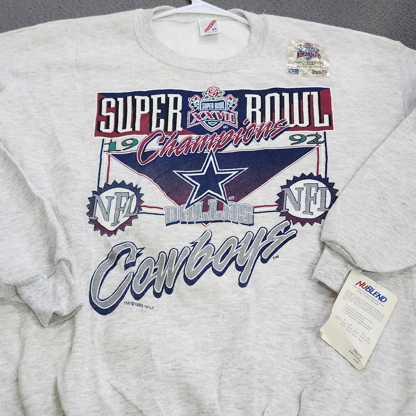 Vintage Dallas Cowboys Super Bowl XXVII Champions Sweatshirt Jerzees XL NWT USA