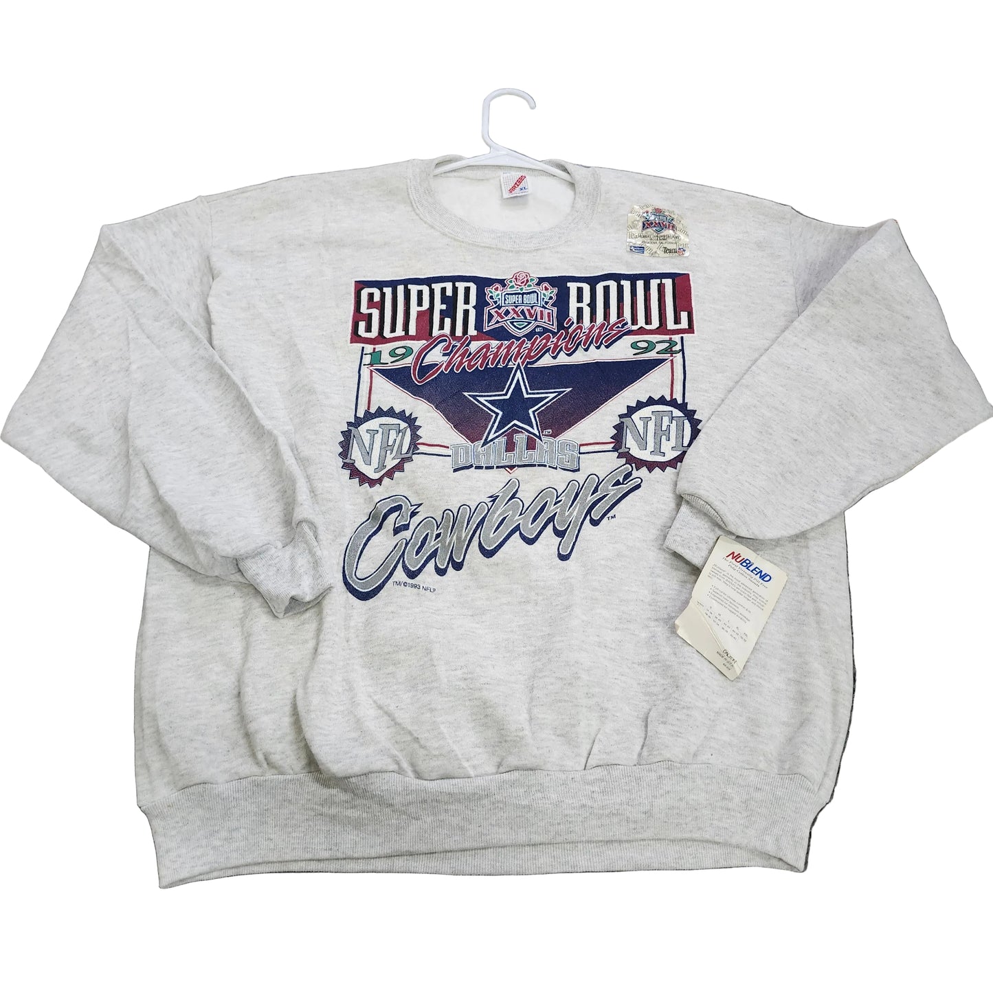 Vintage Dallas Cowboys Super Bowl XXVII Champions Sweatshirt Jerzees XL NWT USA